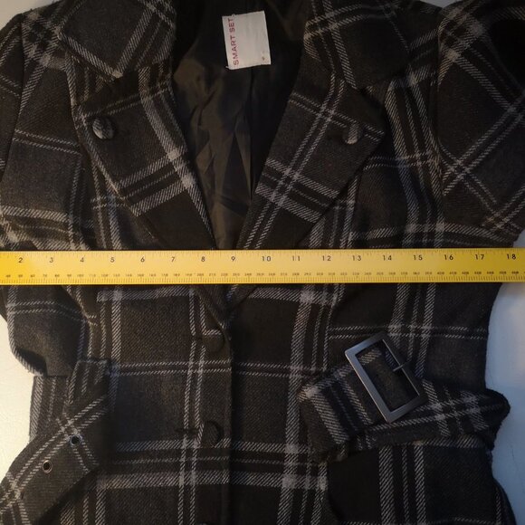 Smart Set Ladies Size 9 Black & Grey Plaid Belted Fully Lined Jacket/Blazer - Picture 7 of 11